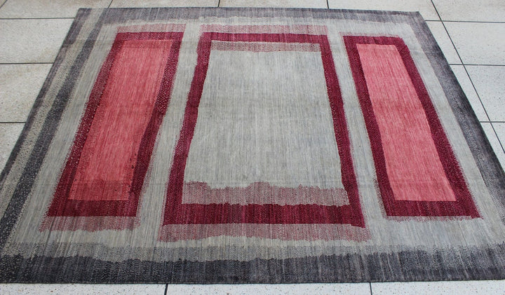 8X10 PINK & GRAY BOXED DESIGN MODERN HAND KNOTTED RUG-San Francisco Rugs--San Francisco Rugs