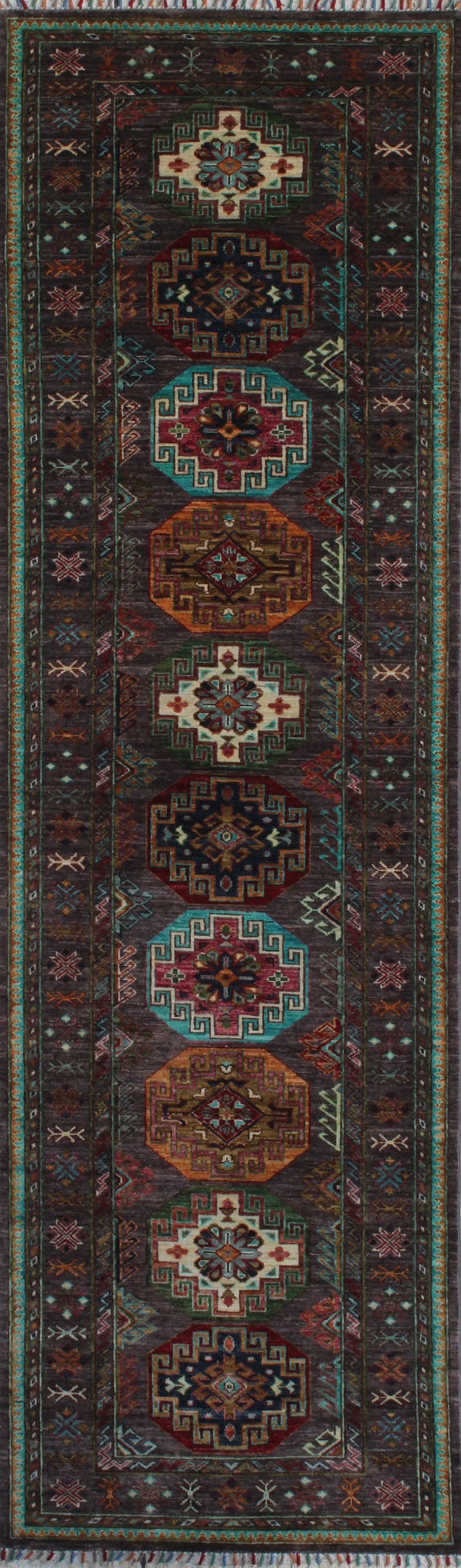 Tribal 3x10 Ft Hand Knotted Runner Rug - Geometric Design Rug - Turkmen Ersari Rug - Hallway Runner Rug - Kitchen Runner Rug - Home Decors-San Francisco Rugs--San Francisco Rugs