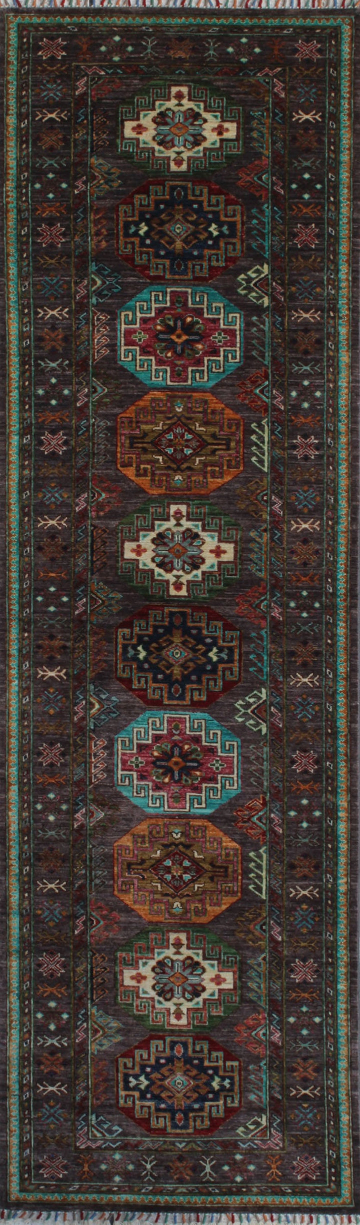 Tribal 3x10 Ft Hand Knotted Runner Rug - Geometric Design Rug - Turkmen Ersari Rug - Hallway Runner Rug - Kitchen Runner Rug - Home Decors-San Francisco Rugs--San Francisco Rugs