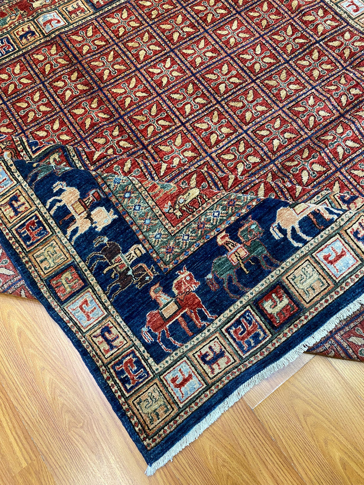 Tribal Square 8x8 Pazyryk Rug - Afghan Hand Knotted Wool Rug - Oriental Living Room Rug - Vintage Design Rug - Animal Print Rug - 246x249cm-San Francisco Rugs--San Francisco Rugs