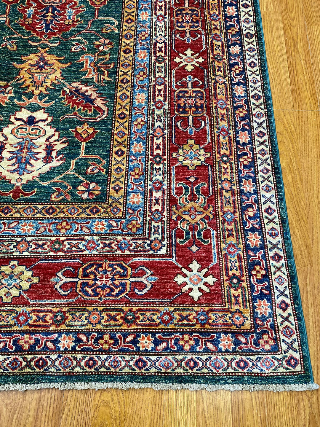 Tribal Green 6'8x9'5 Afghan Rug - Hand Knotted Wool Rug - 7x10 Traditional Area Rug For Living Room - Oriental Bedroom Rug - Home Decor Rugs-San Francisco Rugs--San Francisco Rugs