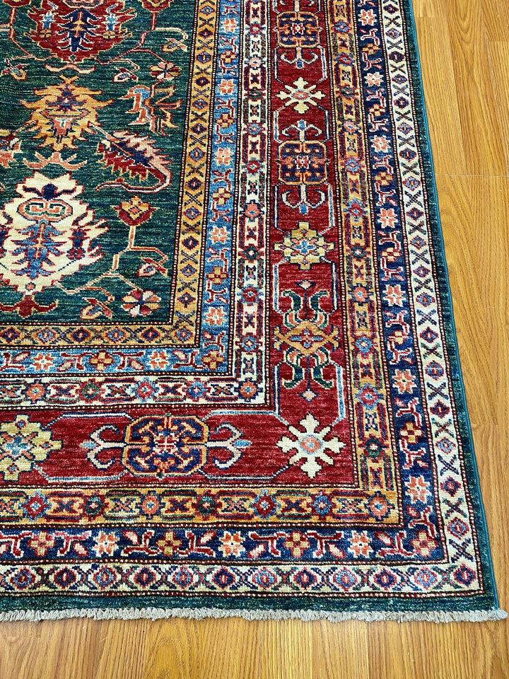 Tribal Green 6'8x9'5 Afghan Rug - Hand Knotted Wool Rug - 7x10 Traditional Area Rug For Living Room - Oriental Bedroom Rug - Home Decor Rugs-San Francisco Rugs--San Francisco Rugs