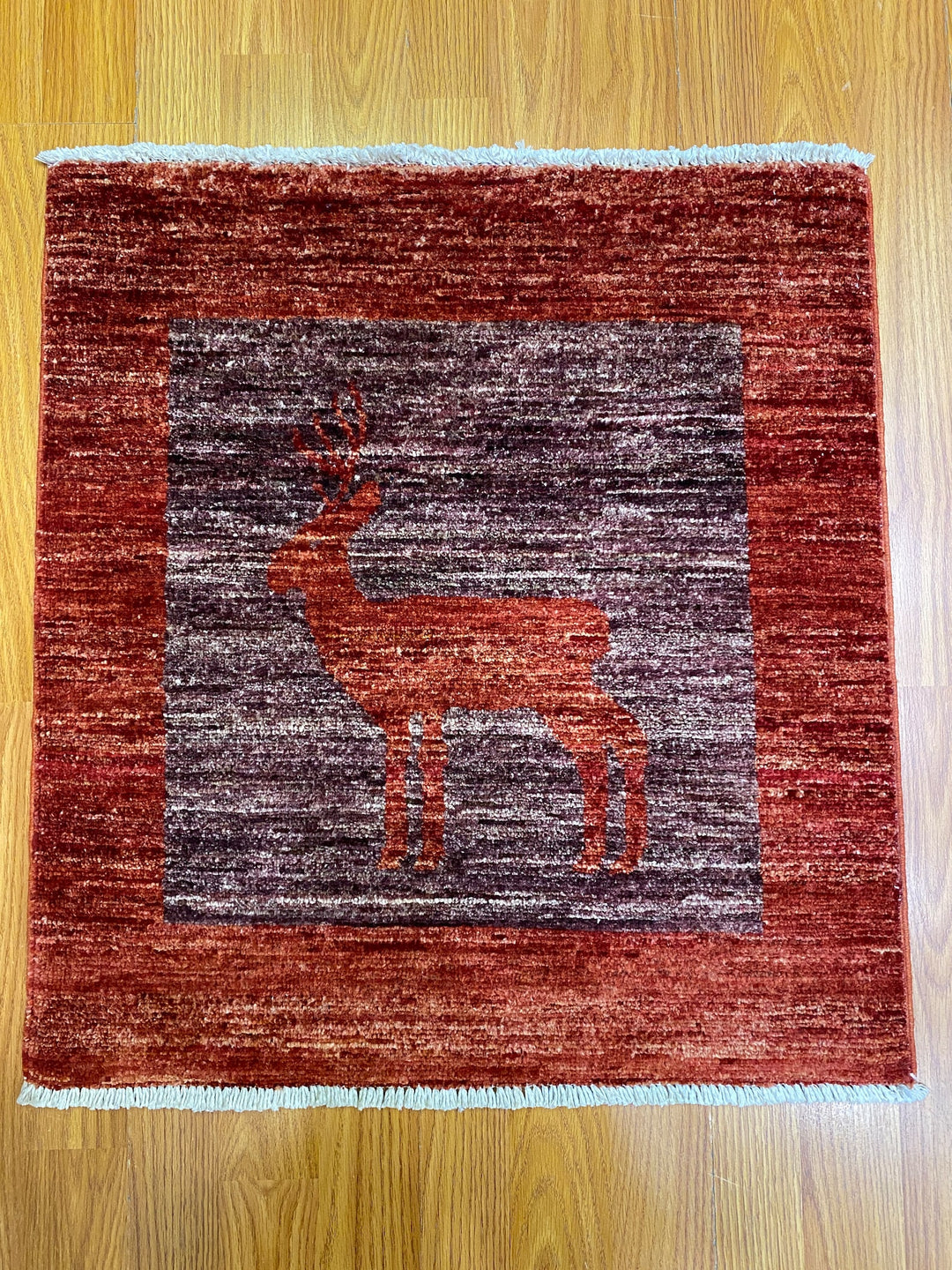 Hand Knotted Small 2x2 Deer Print Rug - Soft Afghan Wool Rug - Doormat Rug - Home Decor Small Area Rug - 60x60 cm-San Francisco Rugs--San Francisco Rugs