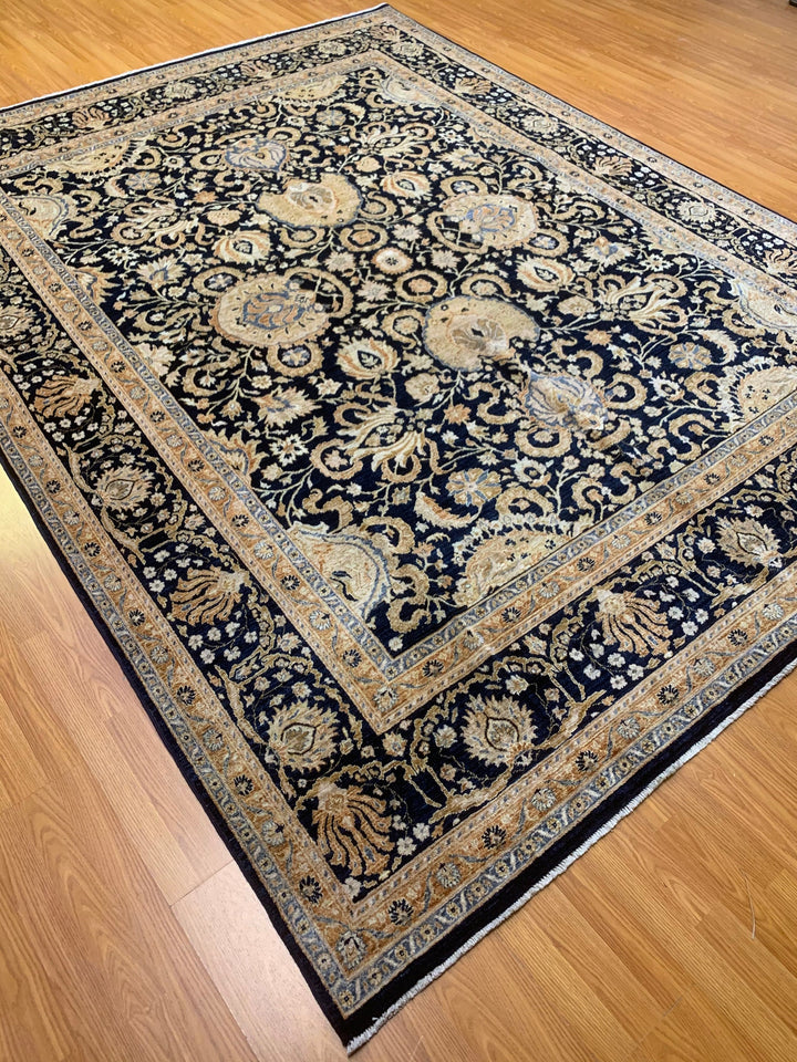 8X10 NAVY BLUE GOLD MAHAL HAND KNOTTED AFGHAN RUG-San Francisco Rugs--San Francisco Rugs
