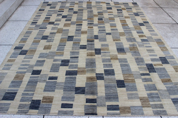 9X12 CHECKERED BOX CONTEMPORARY HAND KNOTTED AFGHAN RUG-San Francisco Rugs--San Francisco Rugs