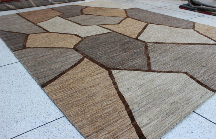 9X12 GEOMETRIC BROWN HAND KNOTTED MODERN RUG-San Francisco Rugs--San Francisco Rugs