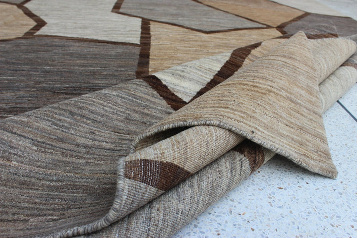 9X12 GEOMETRIC BROWN HAND KNOTTED MODERN RUG-San Francisco Rugs--San Francisco Rugs