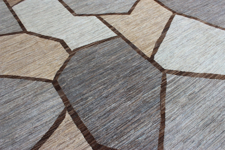 9X12 GEOMETRIC BROWN HAND KNOTTED MODERN RUG-San Francisco Rugs--San Francisco Rugs