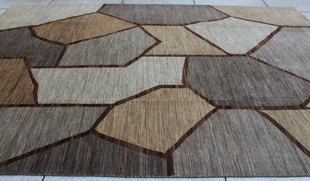 9X12 GEOMETRIC BROWN HAND KNOTTED MODERN RUG-San Francisco Rugs--San Francisco Rugs