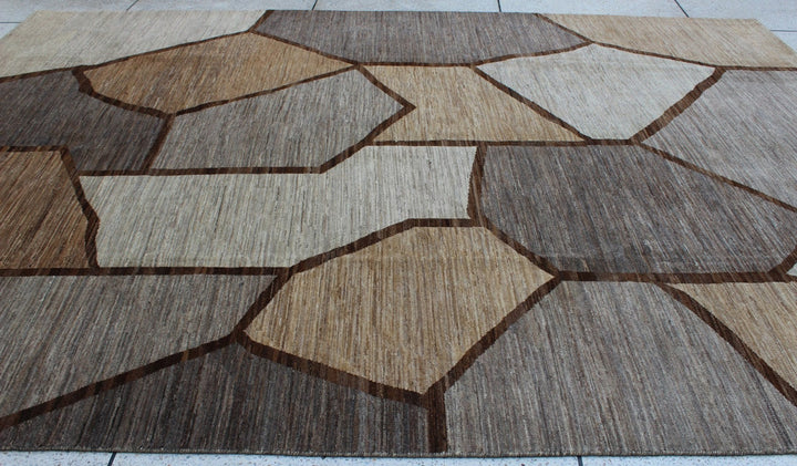 9X12 GEOMETRIC BROWN HAND KNOTTED MODERN RUG-San Francisco Rugs--San Francisco Rugs