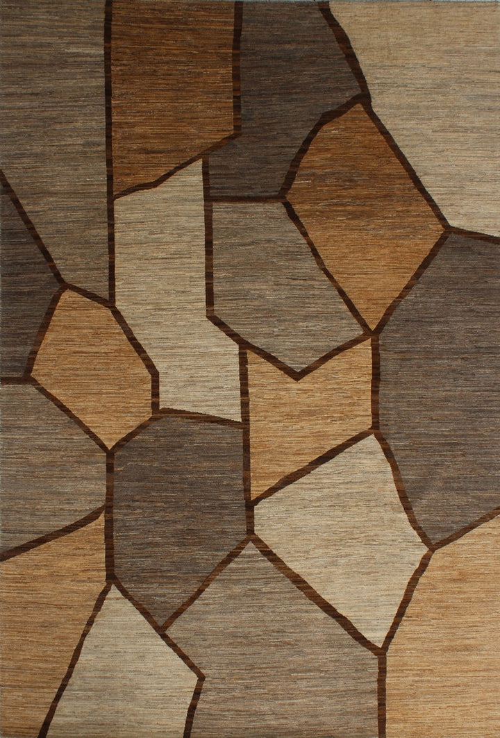 9X12 GEOMETRIC BROWN HAND KNOTTED MODERN RUG-San Francisco Rugs--San Francisco Rugs