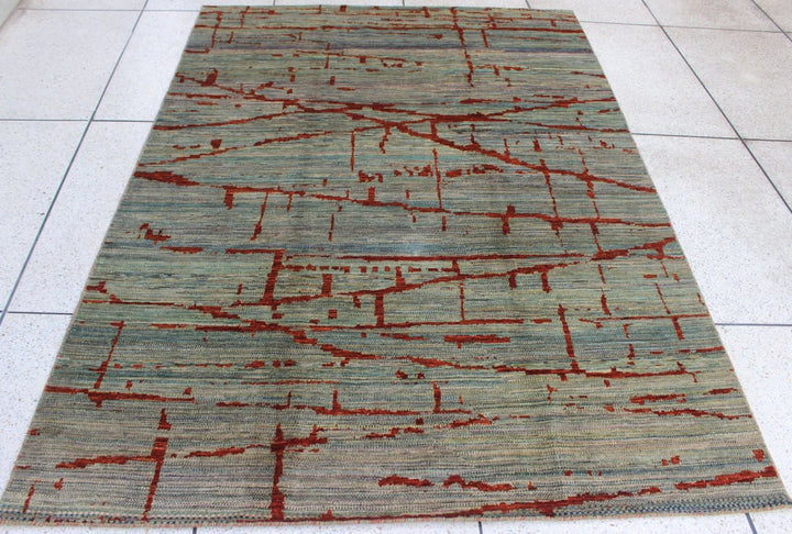 Green 5'11x8'5 ft Hand knotted Gabbeh Rug - Exquisite, Modern designer Rug - Contemporary Rug For Living Room - Bedroom, Dining Room Rug-San Francisco Rugs--San Francisco Rugs