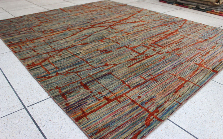 8X10 GRAY RED MODERN HAND KNOTTED RUG-San Francisco Rugs--San Francisco Rugs