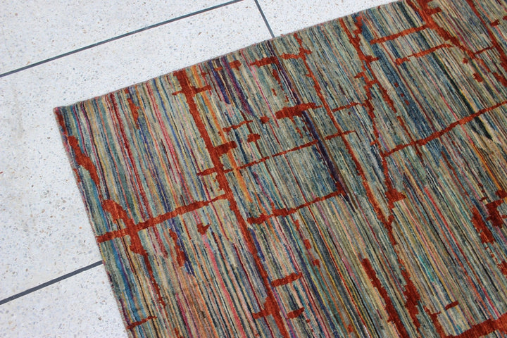 8X10 GRAY RED MODERN HAND KNOTTED RUG-San Francisco Rugs--San Francisco Rugs