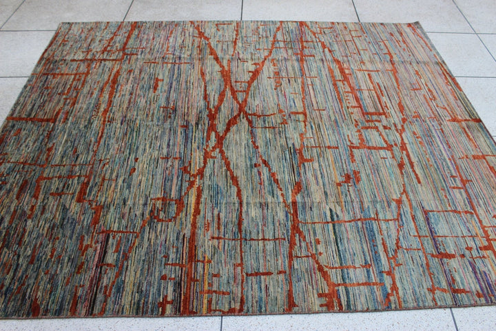 8X10 GRAY RED MODERN HAND KNOTTED RUG-San Francisco Rugs--San Francisco Rugs