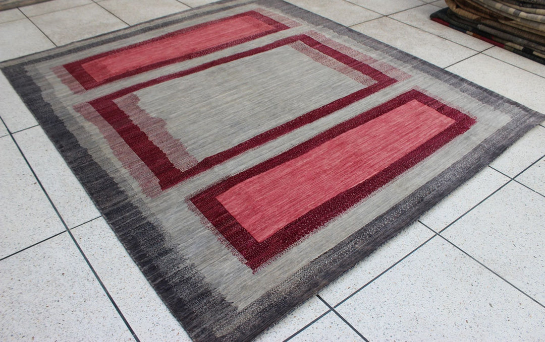 8X10 PINK & GRAY BOXED DESIGN MODERN HAND KNOTTED RUG-San Francisco Rugs--San Francisco Rugs
