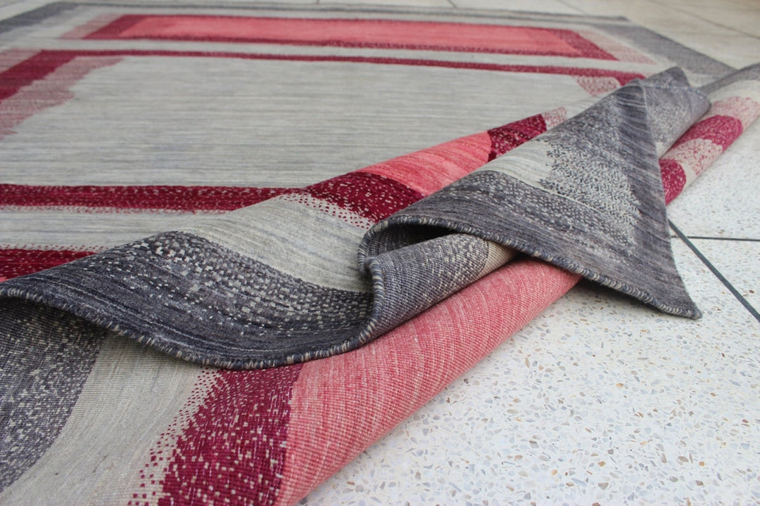 8X10 PINK & GRAY BOXED DESIGN MODERN HAND KNOTTED RUG-San Francisco Rugs--San Francisco Rugs
