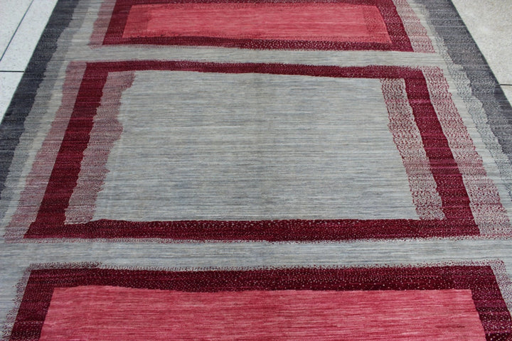 8X10 PINK & GRAY BOXED DESIGN MODERN HAND KNOTTED RUG-San Francisco Rugs--San Francisco Rugs
