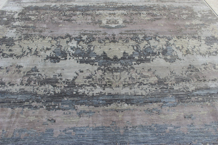 9X12 GRAY WOOL & SILK HAND KNOTTED MODERN RUG-San Francisco Rugs--San Francisco Rugs