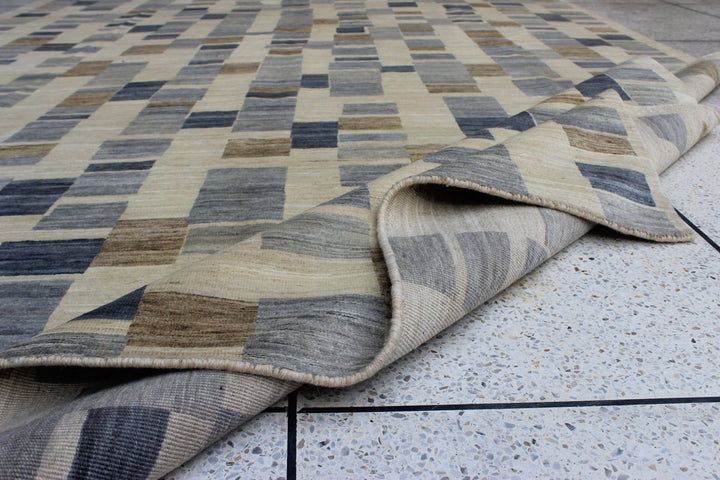 9X12 CHECKERED BOX CONTEMPORARY HAND KNOTTED AFGHAN RUG-San Francisco Rugs--San Francisco Rugs