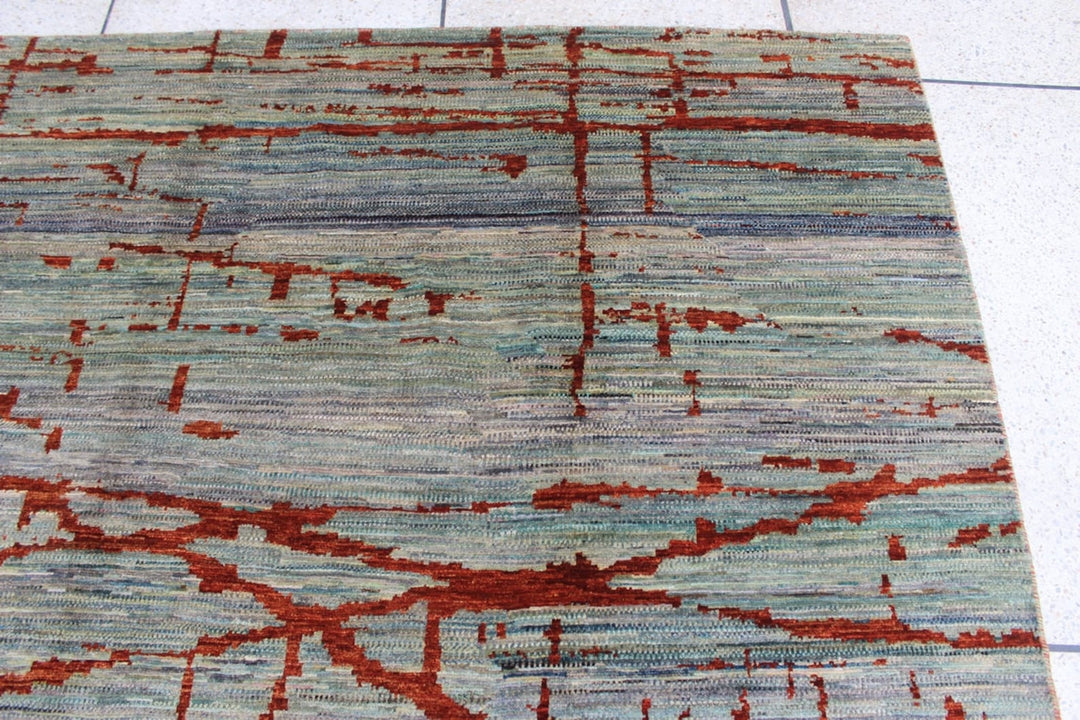 Green 5'11x8'5 ft Hand knotted Gabbeh Rug - Exquisite, Modern designer Rug - Contemporary Rug For Living Room - Bedroom, Dining Room Rug-San Francisco Rugs--San Francisco Rugs