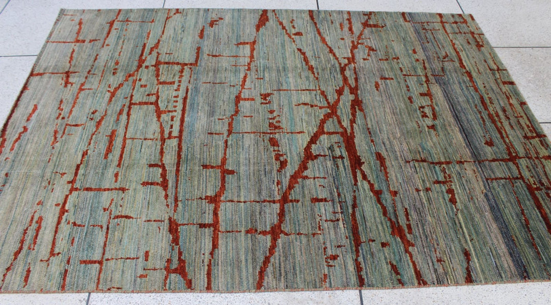 Green 5'11x8'5 ft Hand knotted Gabbeh Rug - Exquisite, Modern designer Rug - Contemporary Rug For Living Room - Bedroom, Dining Room Rug-San Francisco Rugs--San Francisco Rugs