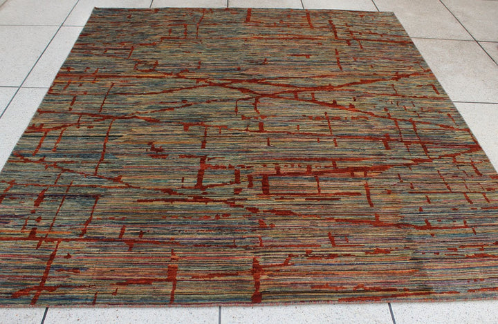 8X10 GRAY RED MODERN HAND KNOTTED RUG-San Francisco Rugs--San Francisco Rugs