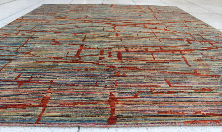 8X10 GRAY RED MODERN HAND KNOTTED RUG-San Francisco Rugs--San Francisco Rugs