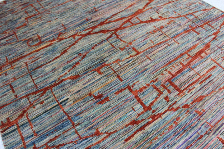 8X10 GRAY RED MODERN HAND KNOTTED RUG-San Francisco Rugs--San Francisco Rugs