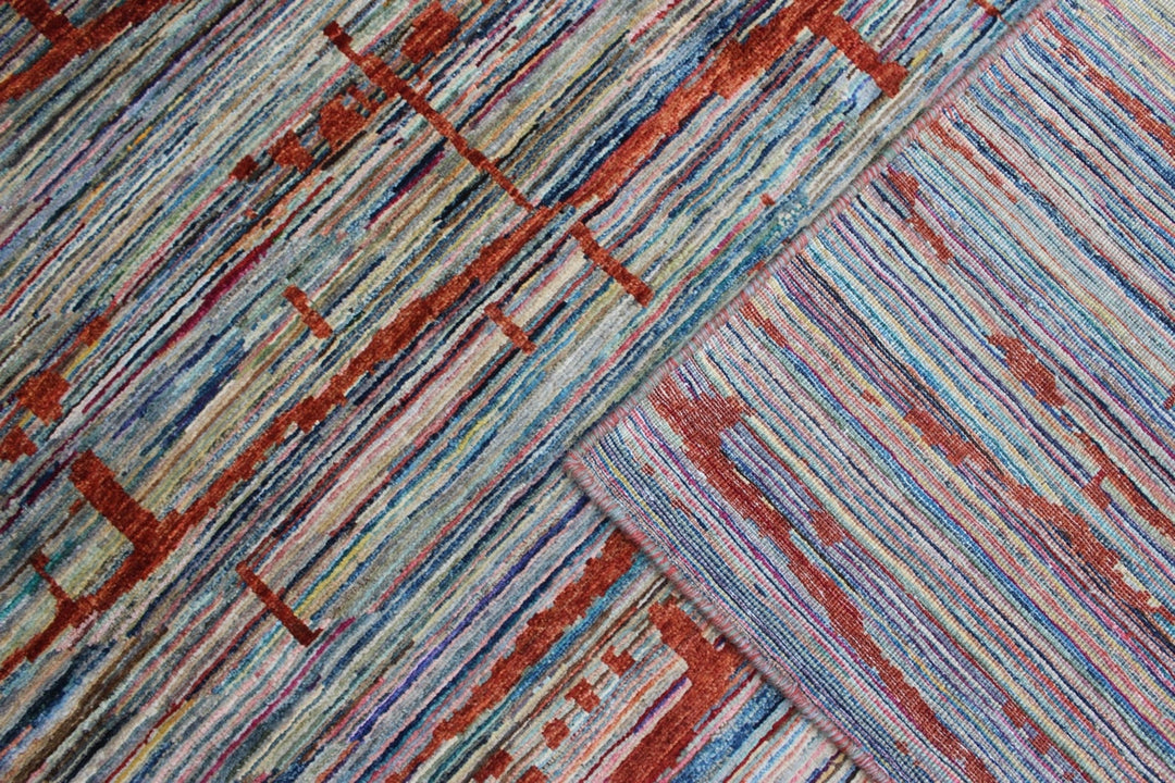 8X10 GRAY RED MODERN HAND KNOTTED RUG-San Francisco Rugs--San Francisco Rugs