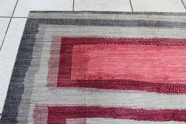 8X10 PINK & GRAY BOXED DESIGN MODERN HAND KNOTTED RUG-San Francisco Rugs--San Francisco Rugs