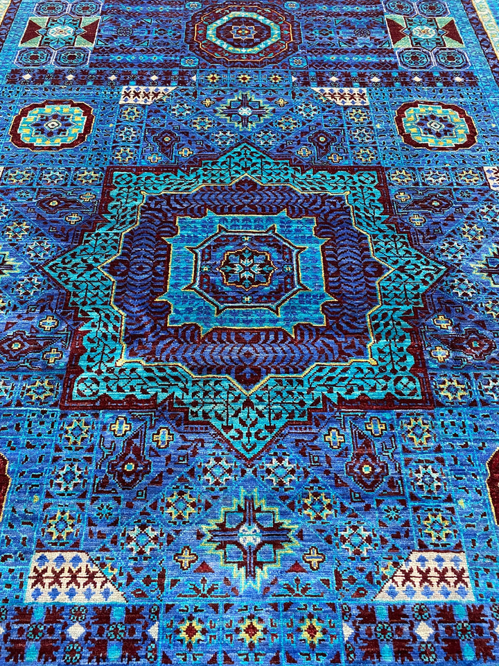 Navy Blue-Turquoise 6x8 Ft Hand Knotted Medallion Rug - Turkish Mamluk Rug - Afghan Rugs - Area Rug For living Room - Bedroom, Office Rug-San Francisco Rugs--San Francisco Rugs