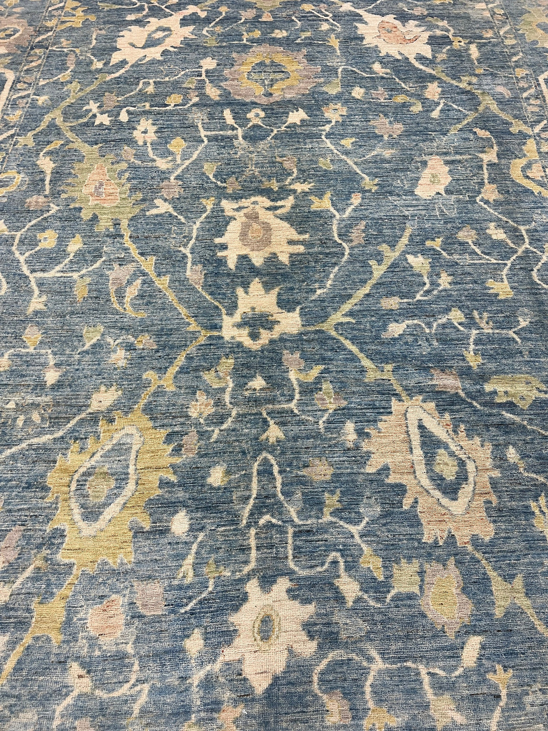 10X14 BLUE HAND KNOTTED FLOWER DESIGN TURKISH OUSHAK RUG-San Francisco Rugs--San Francisco Rugs