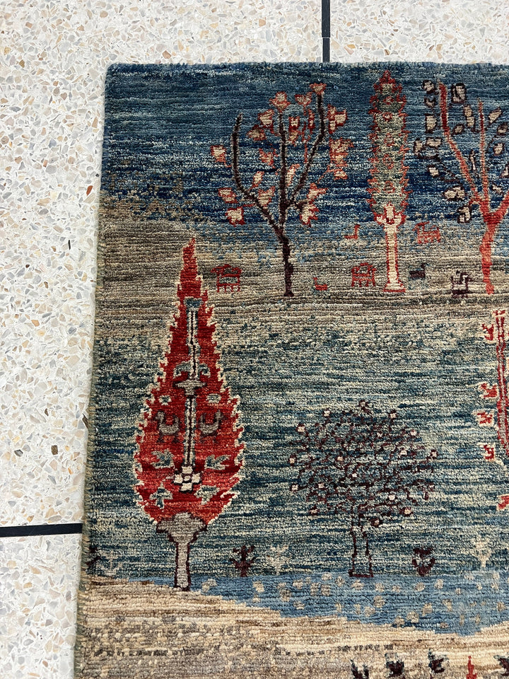 Multicolor 2x3 Ft Hand knotted Luri Gabbeh Rug - Soft Wool, Afghan Rug - Cypress Tree Rug - Small Rug For Kitchen, Bathroom - Entryway Rug-San Francisco Rugs--San Francisco Rugs
