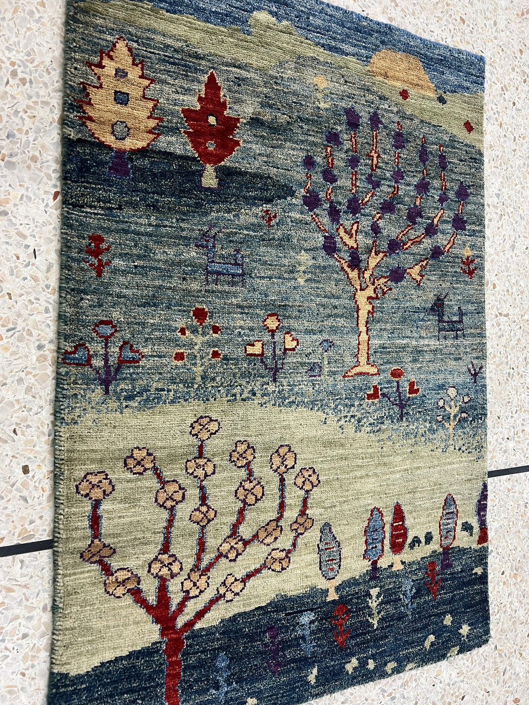 Hand Knotted 2x3 Ft Green Landscape Rug - Afghan Gabbeh Rug - Small Kitchen, Office Rug - Entryway Rug - 2x3 Decorative Rugs - Home Decors-San Francisco Rugs--San Francisco Rugs