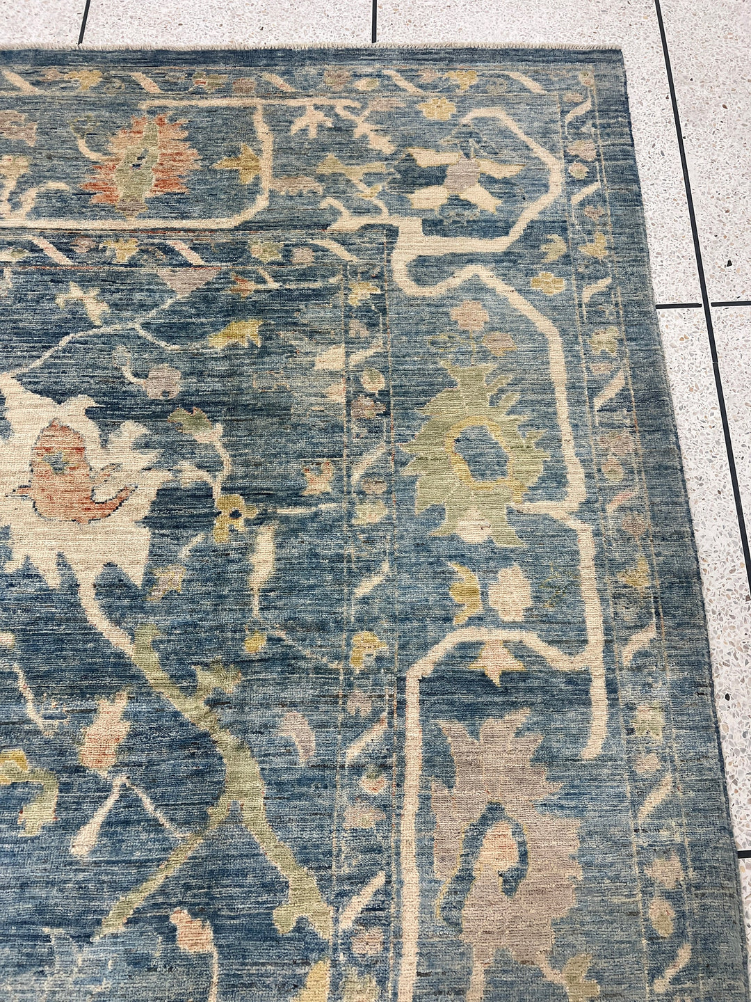 10X14 BLUE HAND KNOTTED FLOWER DESIGN TURKISH OUSHAK RUG-San Francisco Rugs--San Francisco Rugs