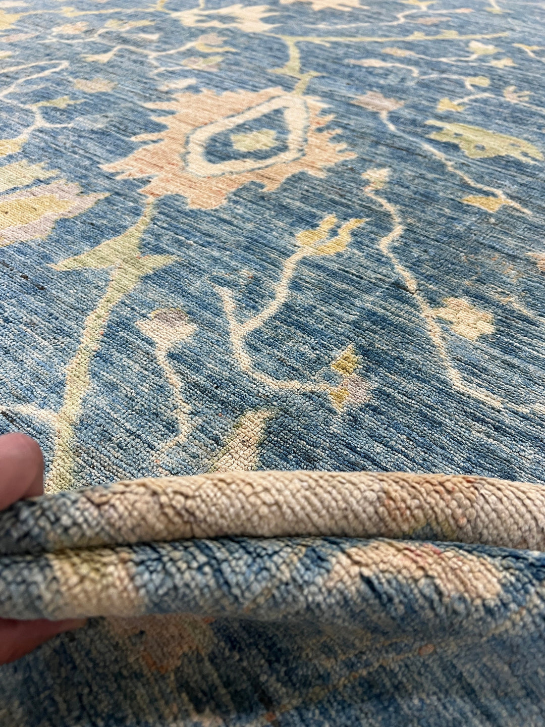 10X14 BLUE HAND KNOTTED FLOWER DESIGN TURKISH OUSHAK RUG-San Francisco Rugs--San Francisco Rugs
