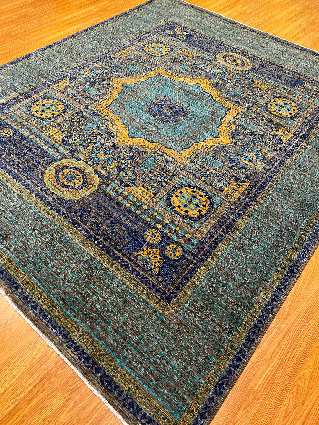 Blue-Brown 8x10 Ft Hand Knotted Wool Rug - High Quality Wool Rug - Turkish Mamluk Rug - Medallion Design Rug - Dining Room Rug - Bedroom Rug-San Francisco Rugs--San Francisco Rugs