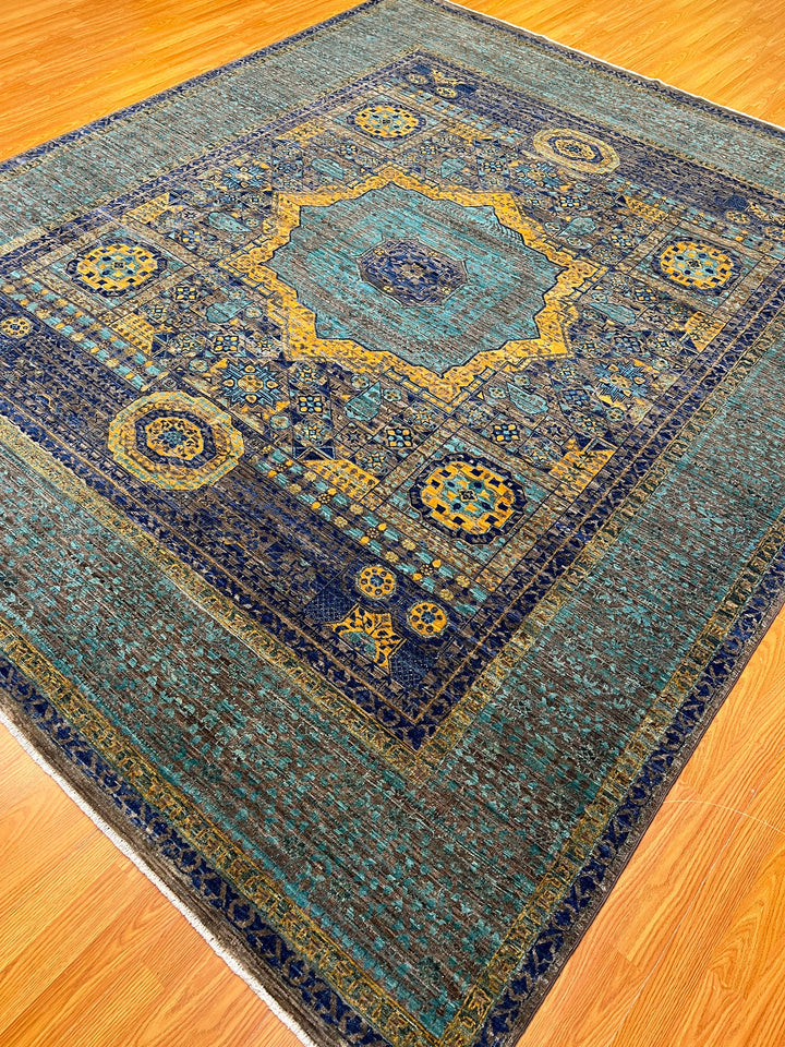 Blue-Brown 8x10 Ft Hand Knotted Wool Rug - High Quality Wool Rug - Turkish Mamluk Rug - Medallion Design Rug - Dining Room Rug - Bedroom Rug-San Francisco Rugs--San Francisco Rugs