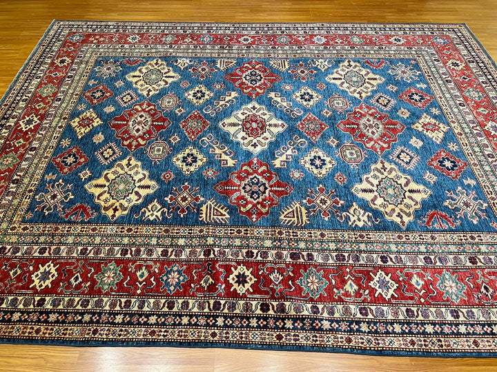 Blue Red 8'2x10'7 Ft Hand Knotted Afghan Rug - Tribal Design Rug - Handmade Wool Rug - Area Rug For Bedroom - Dining Room Rug - Home Decors-San Francisco Rugs--San Francisco Rugs