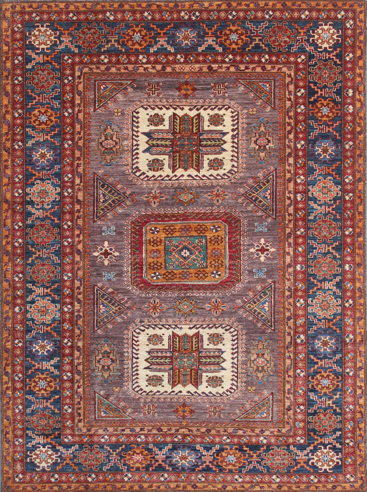 6x8 Ft Hand Knotted Wool Rug - Afghan Rug - Soft Plush Wool Rug - Blue, Purple Rug - Bedroom Rug - Geometric Design Rug - Rug For Office-San Francisco Rugs--San Francisco Rugs