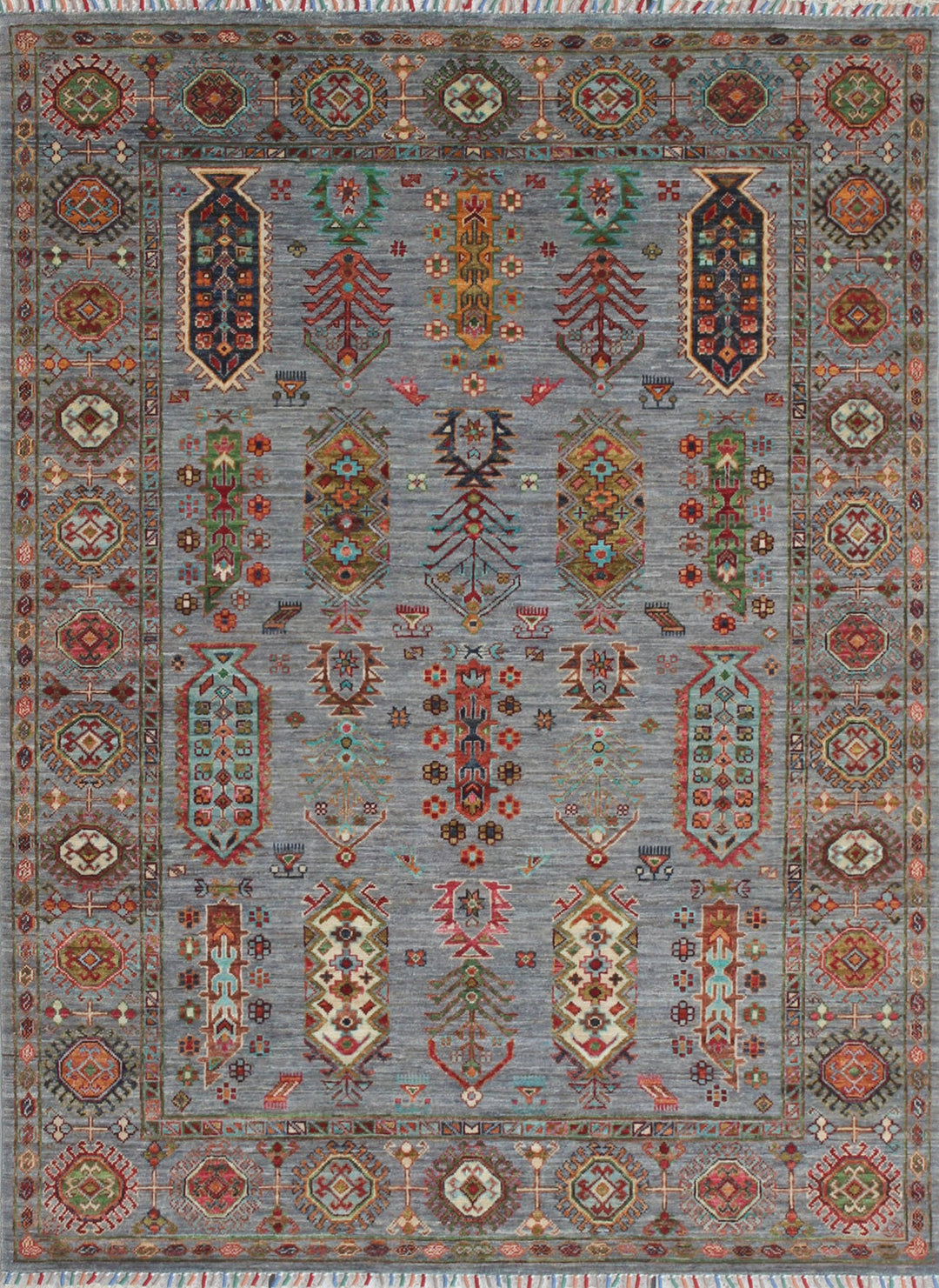 Gray 5x7 Ft Hand Knotted Wool Rug - Transitional Design Rug - Tribal Afghan Rug - 5x7 Bedroom Rug - Office Rug - Kids Room Rug - Home Decors-San Francisco Rugs--San Francisco Rugs