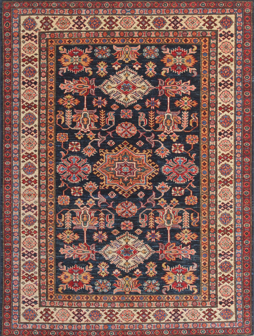 4'10x6'5 Ft Hand Knotted Wool Rug - Navy Blue Beige Red Tribal Rug - 5x7 Area Rug For Living Room, Bedroom, Office - Home Decor Rugs-San Francisco Rugs--San Francisco Rugs