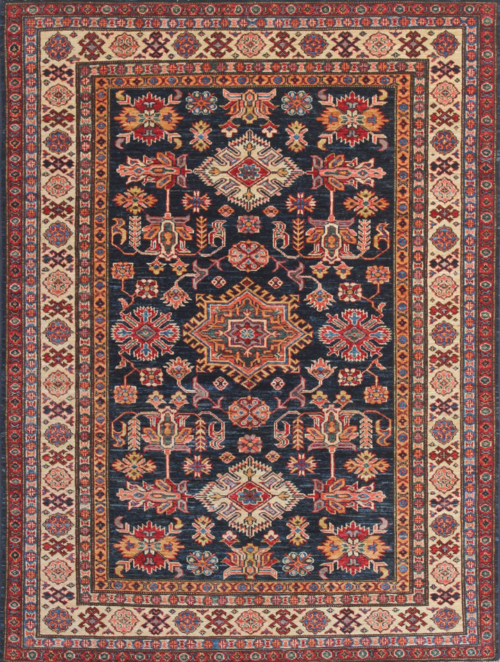 4'10x6'5 Ft Hand Knotted Wool Rug - Navy Blue Beige Red Tribal Rug - 5x7 Area Rug For Living Room, Bedroom, Office - Home Decor Rugs-San Francisco Rugs--San Francisco Rugs