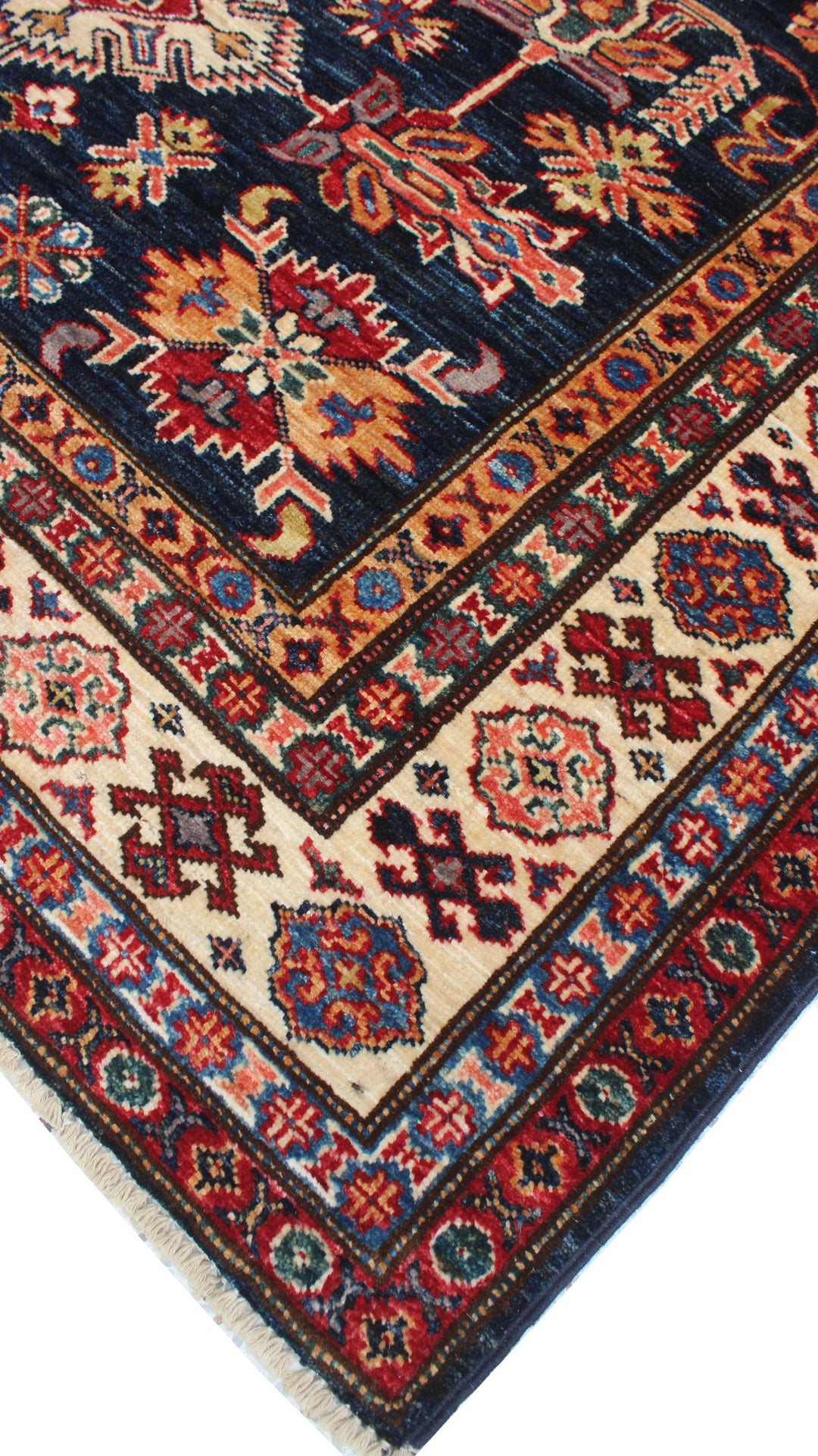 4'10x6'5 Ft Hand Knotted Wool Rug - Navy Blue Beige Red Tribal Rug - 5x7 Area Rug For Living Room, Bedroom, Office - Home Decor Rugs-San Francisco Rugs--San Francisco Rugs