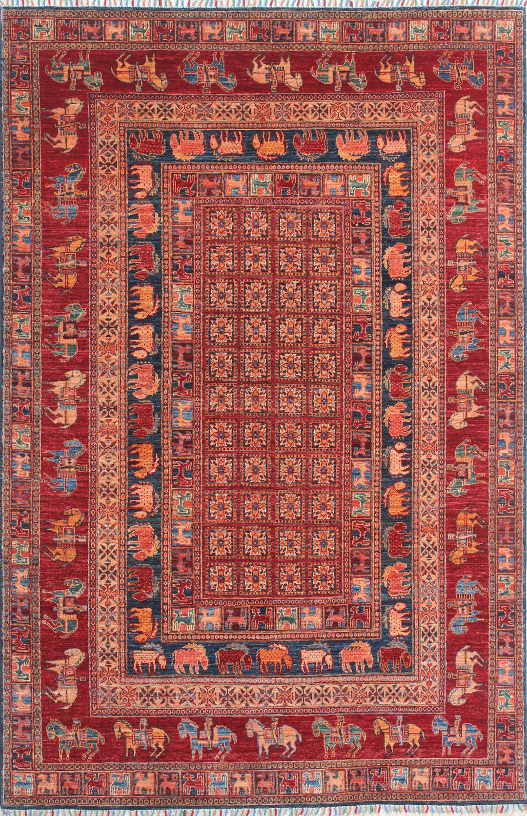 Animal Pattern 6x8 Ft Hand Knotted Rug - Tribal Pazyryk Rug - Natural Plush Wool Rug - 6x8 Bedroom Rug - Living Room Rug - Office Rug-San Francisco Rugs--San Francisco Rugs