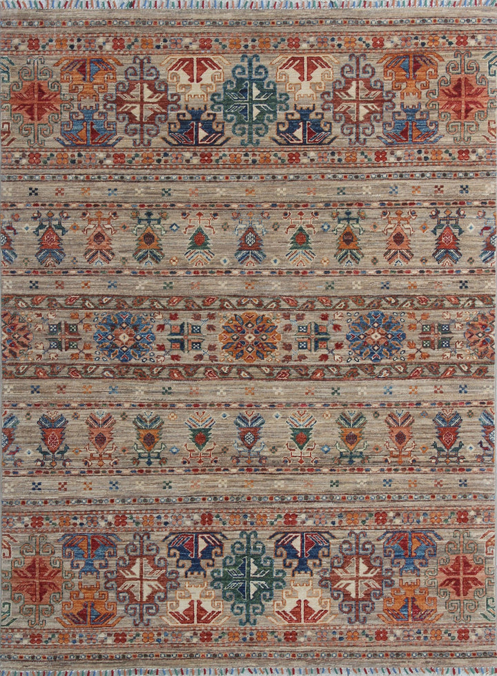 Tribal 5x7 Ft Hand Knotted Rug - Soft Plush Wool Rug - Gray Khoy Nomad Rug - Small Living Room Rug - Office Rug - Kids Room Rug-San Francisco Rugs--San Francisco Rugs