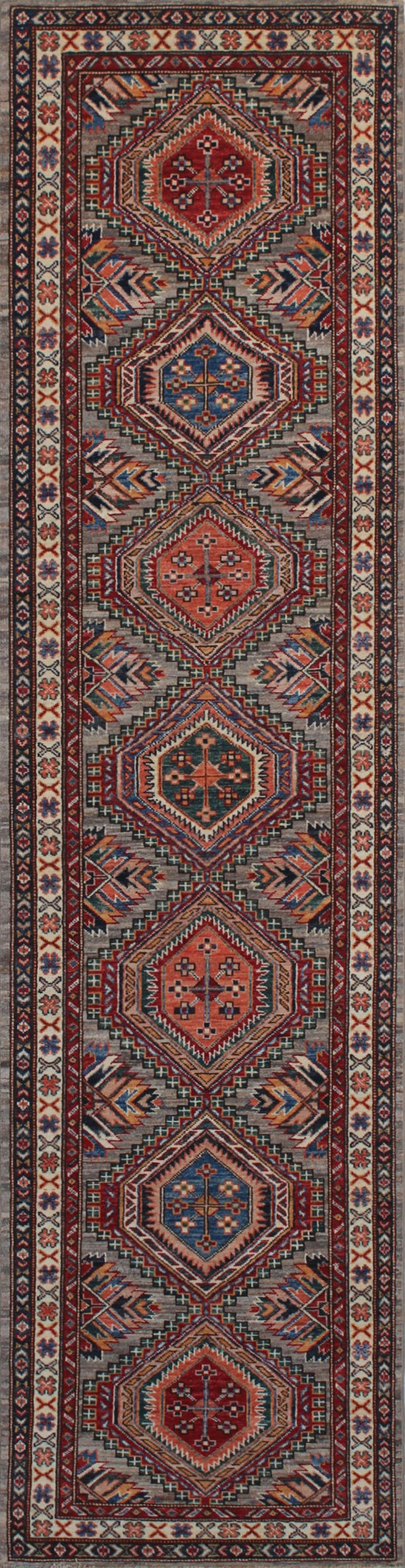 Gray 2'9x10'9 Ft Hand Knotted Wool Rug - Tribal Runner Rug - Geometric Design Rug - Interior Design Rugs - Hallway Runner Rug - 3x11 Runners-San Francisco Rugs--San Francisco Rugs