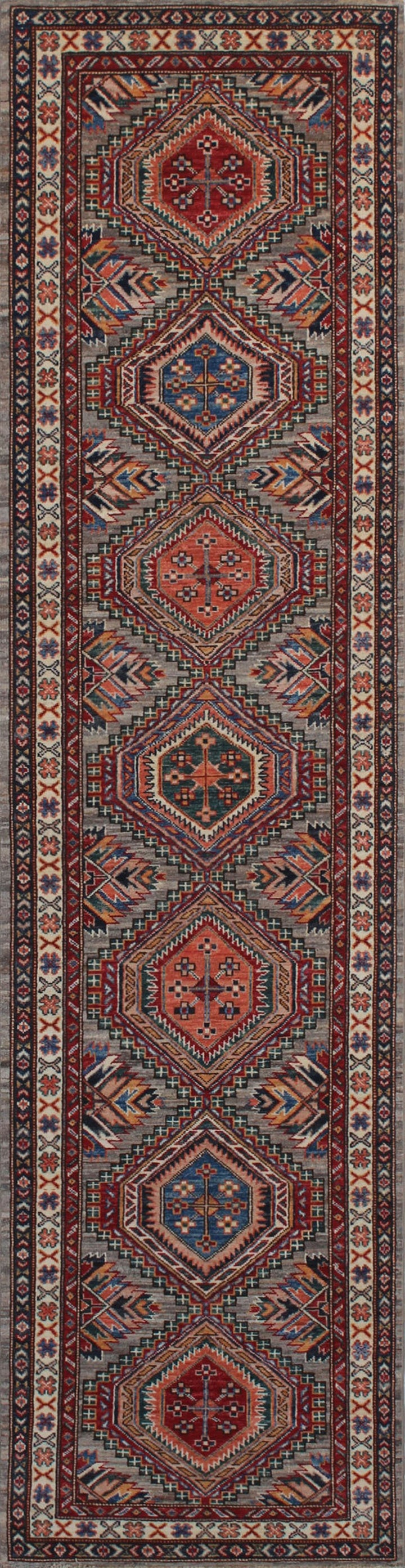 Gray 2'9x10'9 Ft Hand Knotted Wool Rug - Tribal Runner Rug - Geometric Design Rug - Interior Design Rugs - Hallway Runner Rug - 3x11 Runners-San Francisco Rugs--San Francisco Rugs