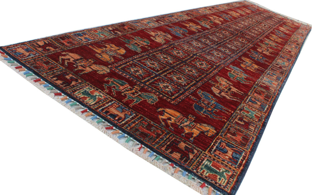 Red 3x10 Ft Hand Knotted Runner Rug - Tribal Pazyryk Runner - 10 Ft Hallway Runner Rug - 3x10 Kitchen Runner Rug - Interior Design Rug-San Francisco Rugs--San Francisco Rugs